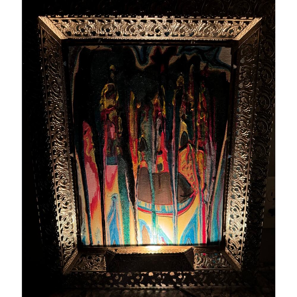 Vintage Lighted Filigree Metal Frame Wall Piece Backlit Art Display Shadowbox
